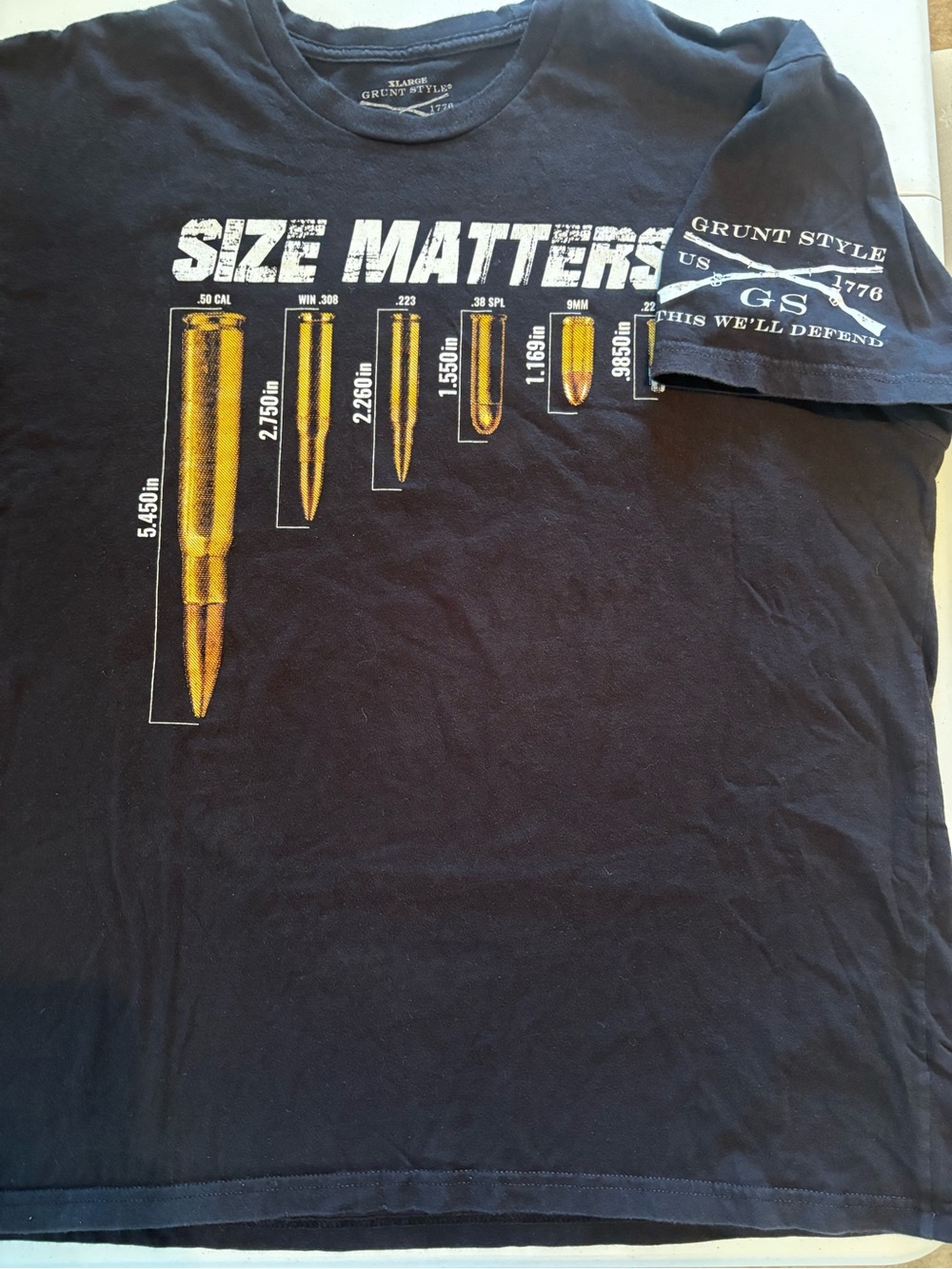 Grunt Style Size Matters T-Shirt Men’s XL Black Ammo Graphic 1776 USA